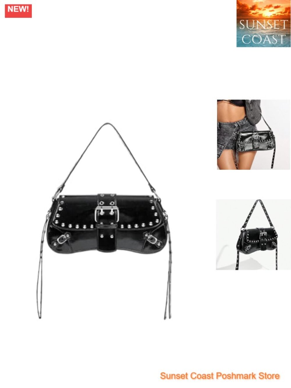 Mini Punk Purse Faux Leather Studded Grommet Shoulder Hobo Bag
